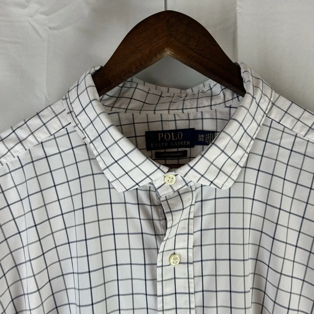 Polo Ralph Lauren Performance Long Sleeve Button Up‎ White Grid Check Men's 3XB